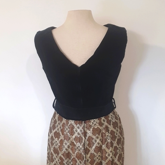 Silver Star of Sydney Vintage Velvet Black and Gold Maxi Dress Size 16 - Picture 6 of 8
